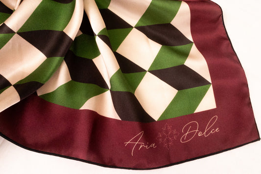 Chevron scarf with geometric pattern inspired by sacred architecture