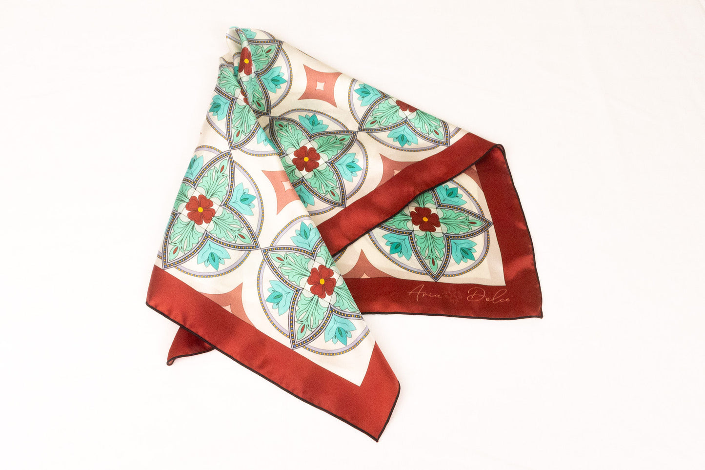 Aria Dolce turquoise scarf The Tuscan Tile wearable art piece