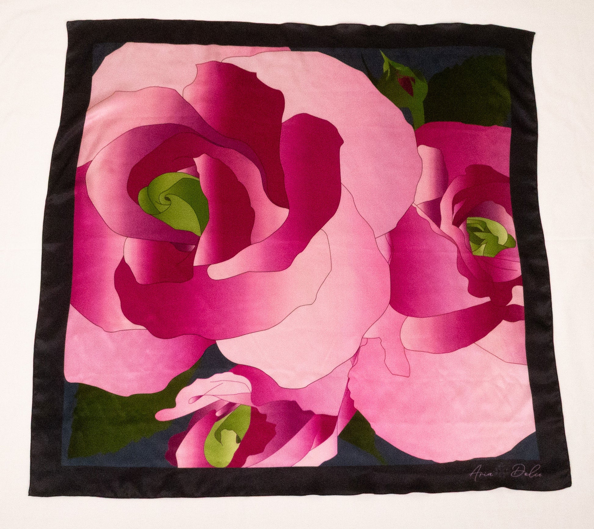 36 inch square silk scarf The Garden of Impossible floral design