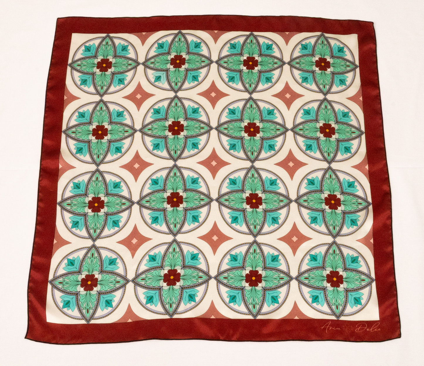 26 inch square silk scarf The Tuscan Tile geometric mosaic design