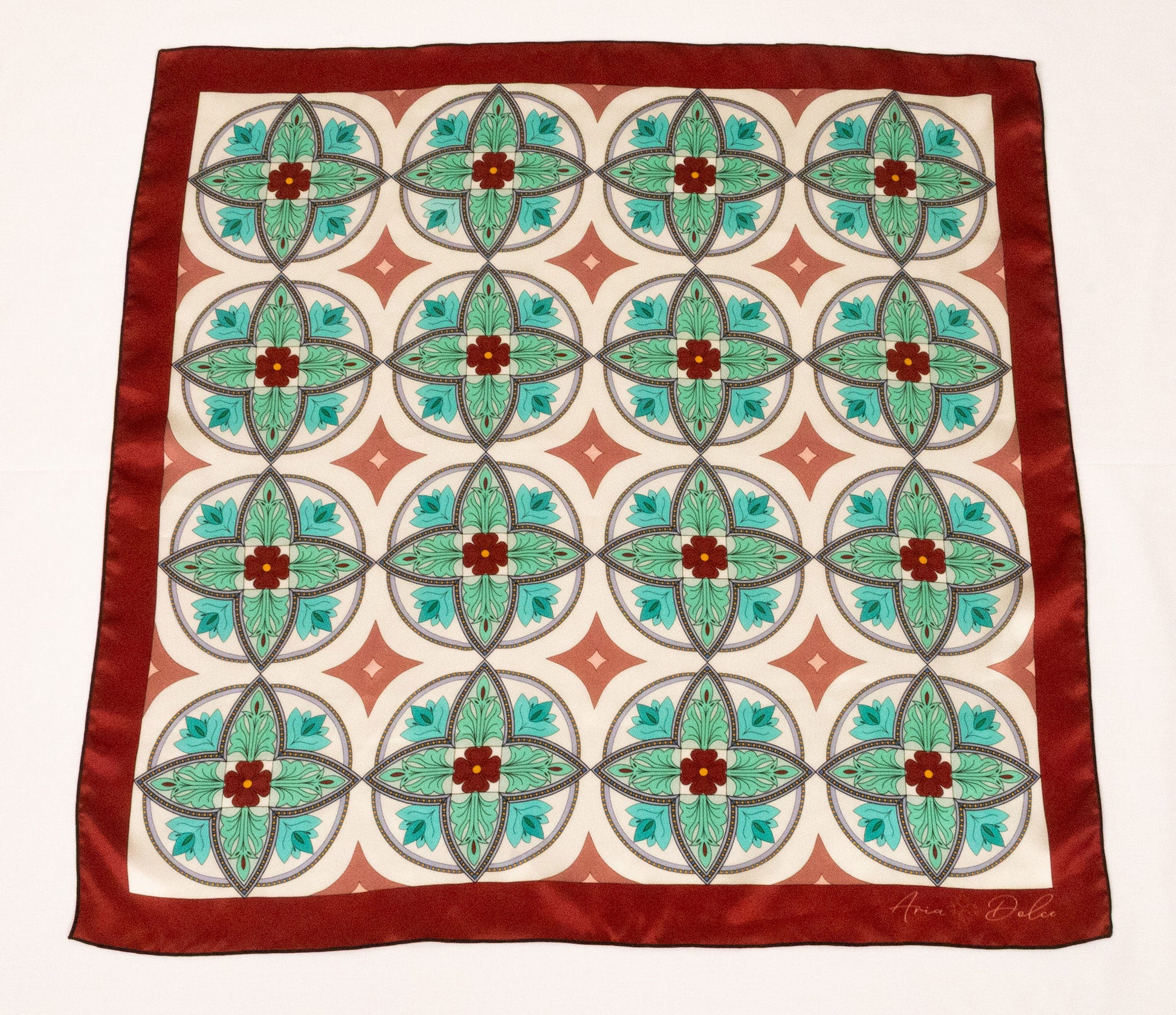 26 inch square silk scarf The Tuscan Tile geometric mosaic design