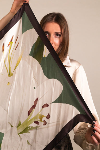 Aria Dolce green silk scarf The Lily wearable art piece